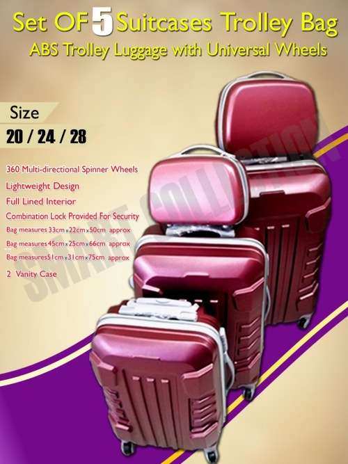 Set of 5 Suitcases Trolley Bag, ABS Trolley Luggage with Universal Wheels -