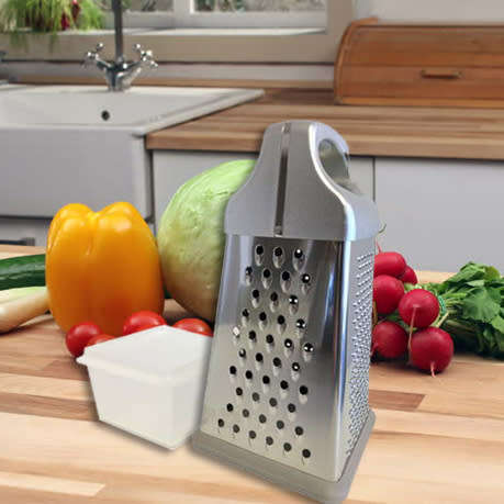 Totally Home 4 Sided Stainless Steel Grater with Storage Container  - Silver