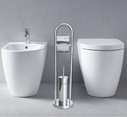 Totally Home Stainless Steel Toilet Brush and Roll Holder Set