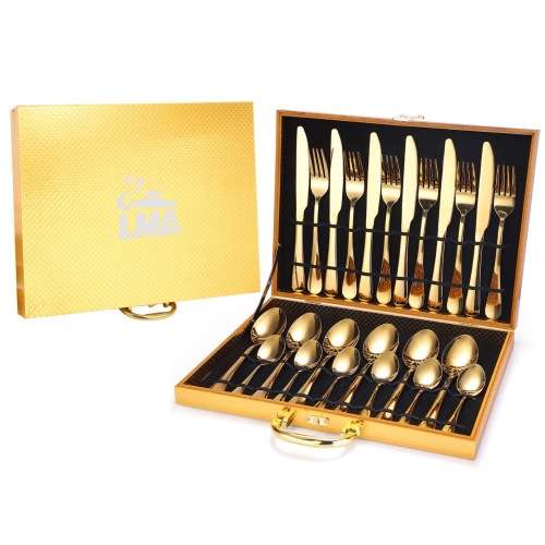 24 Piece Cutlery Set & Storage Case - Polished Gold Finish
