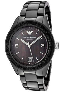 EMPORIO ARMANI AR1423 BLACK CERAMICA CHRONOGRAPH WOMENS WATCH
