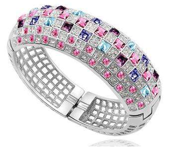 18K White Gold GP Jewelry Luxury Queen Gorgeous Austrian Crystal Bangle Bracelet