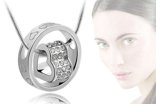 New Style Swarosvki Crystal Elements Heart Pendant in Ring necklace-snake chain