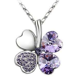 Cute 4 Leaves Clover Shamrock Heart Crystal Pendant Jewelry Necklace