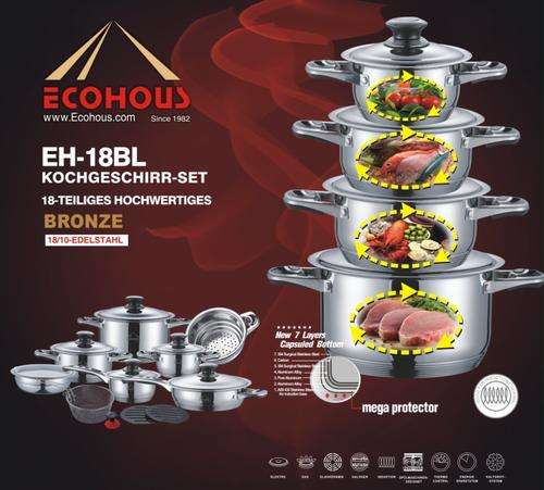 (R22500) 18/10 Stainless Steel 18pcs Cookware Set (Designed By Germany) (Complete Solution)