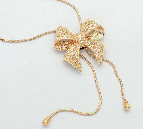 **Elegant Crystal Bowknot Longline Necklace**