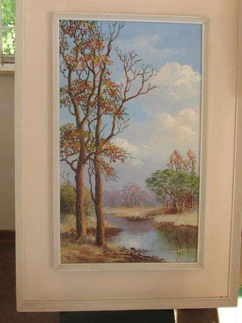 Water&Trees, Oil on Board, 380x630, Joan Evans 74
