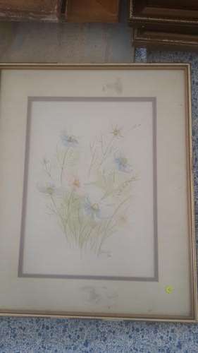 Pink & Blue Flours, Behind Glass Heidi 86' 220x300 (Frame Damaged)