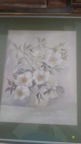 White Flours, Watercolor, behind Glass, By Palmer 340x435