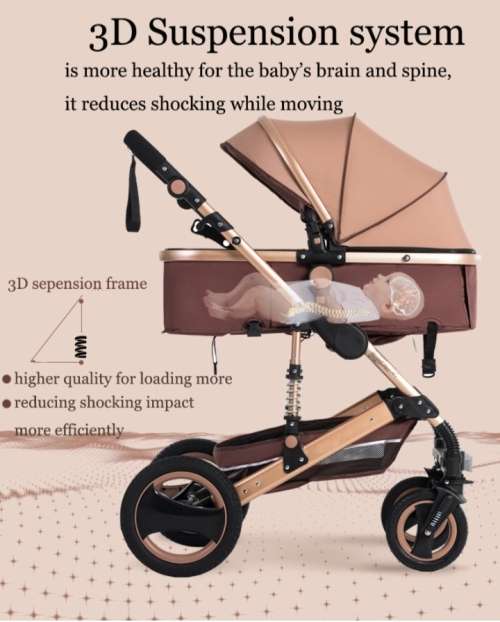 Baby Pram Stroller 3 in 1 Function Foldable Baby Pram with Car Seat-