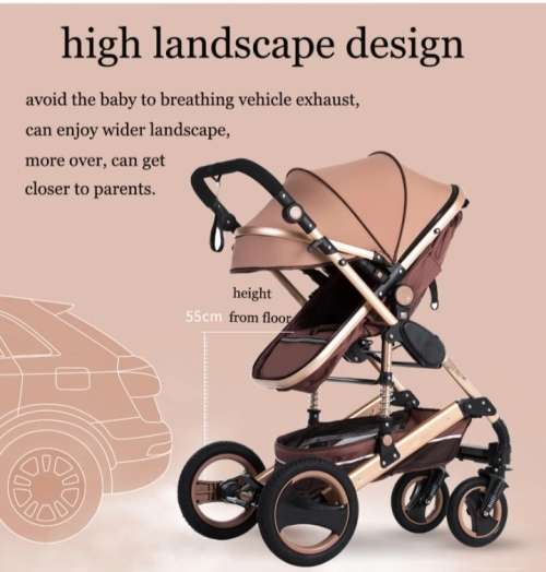 Baby Pram Stroller 3 in 1 Function Foldable Baby Pram with Car Seat-