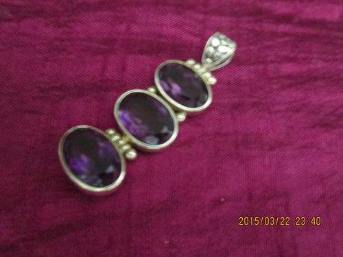 925 Silver Pendant with Purple Stones