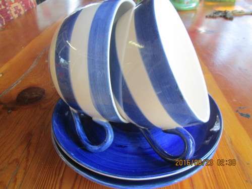 2 large Soup Cups and Saucers