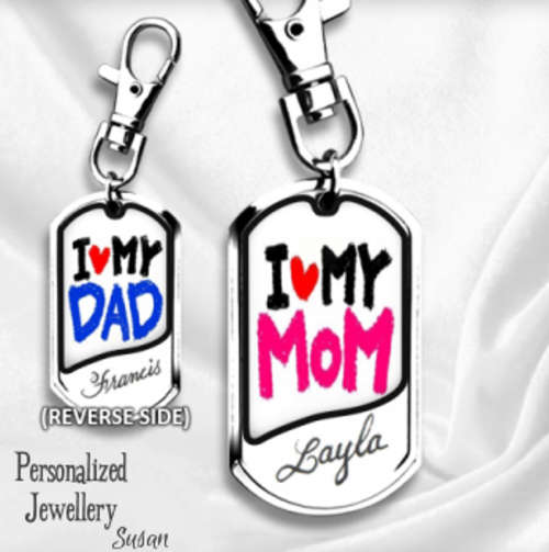 Personalized I Love My Mom / I Love My Dad Key Ring