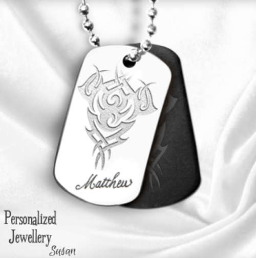 Personalized Stainless Steel Dog Tag with Plated Chain: Tribal