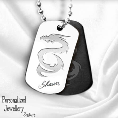 Personalized Stainless Steel Dog Tag and Chain: Dragon