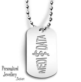 Personalized Medical Data: Stainless Steel Dog Tag with Stainless Steel Chain
