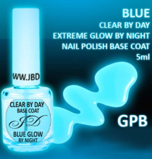 Clear by Day, Glow by Night Nail Polish Base Coat: Blue