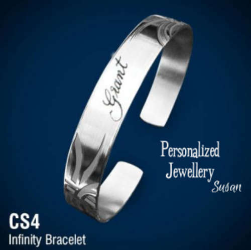 Personalized Stainless Steel Cuff Bracelets with Infinity Design