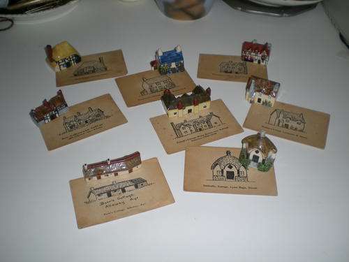 Minature Historic Famous Cottages in England, with Post Cards.