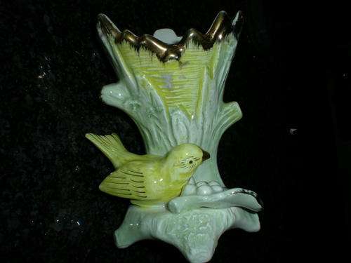 Lovely 13cm tall Vintage Candle Stick Holder, Little Bird with berries sitting by tree,