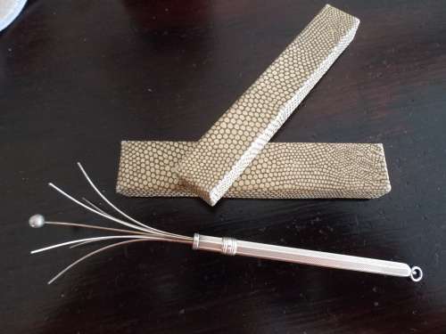 Stunning Old Silver Swizzle Stick with Box.