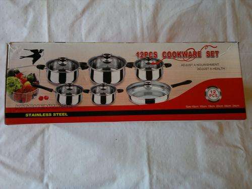 12 PIECE STAINLESS STEEL COOKWARE SET @ R229.99 (LOW/MEDIUM HEAT COOKING POTS/FRYING PAN/SAUCE PAN)