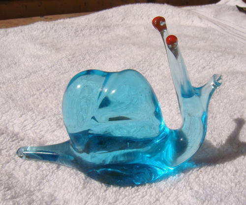 Blown Glass Snail.  In Blue  glass.