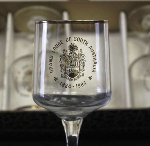 Set of six glasses `Grand lodge of South Australia 1884-1984`