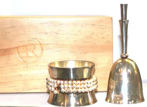 Silver bell on a stand in wooden box made by Ravissant india