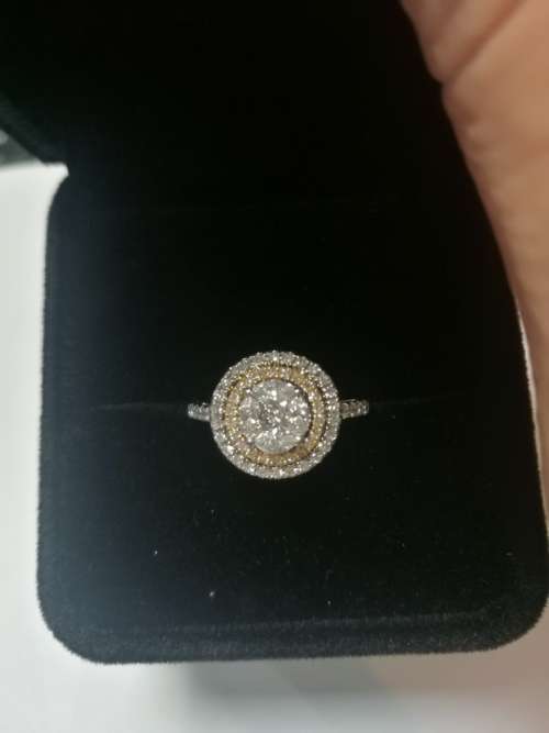 Illusion set two tone gold double halo diamond ring