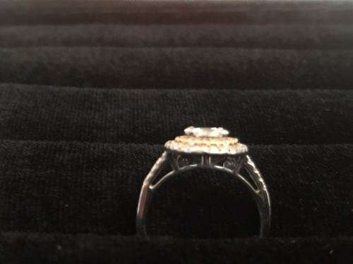 Illusion set two tone gold double halo diamond ring