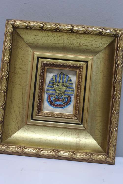 Small framed Egyptian artwork done in beads