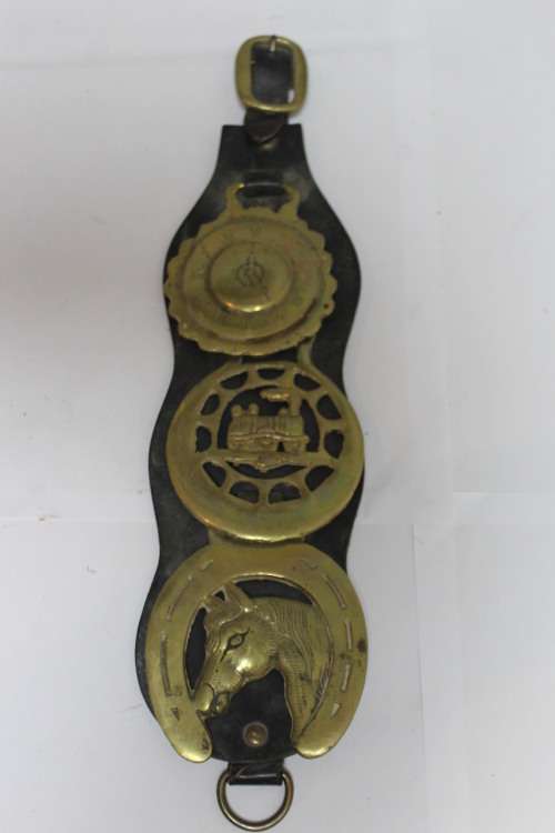 Horse medallions hung on leather