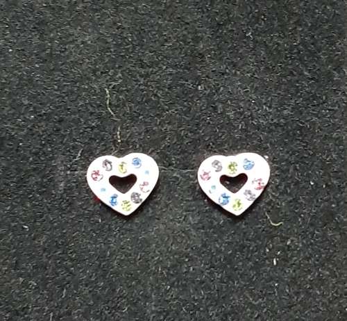 Sterling silver heart studs - plated in pink pave set coloured stones