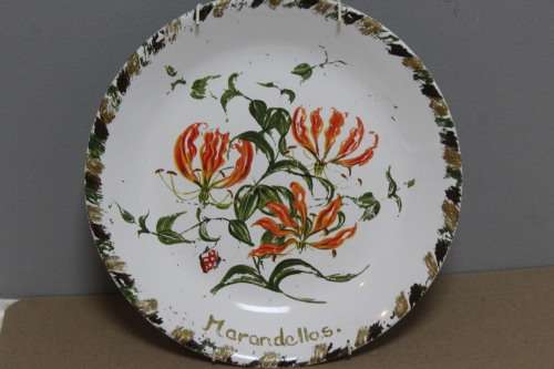 Ornamental dish of Flame Lilly`s - hand painted