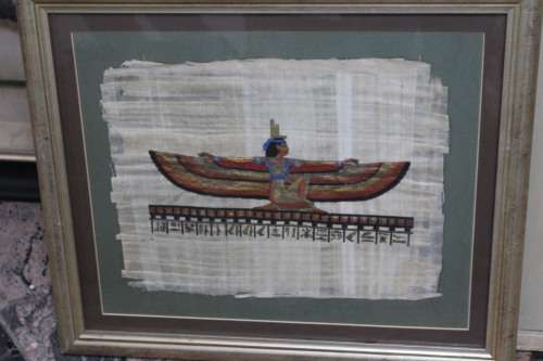 Framed Egyptian picture painted on papyrus