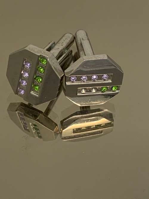Stainless steel men`s cufflinks with coloured stones