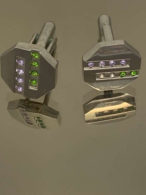 Stainless steel men`s cufflinks with coloured stones