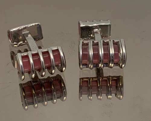Stainless steel cufflinks for men with a semi pre-precious stone