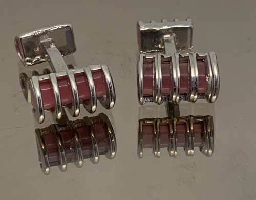Stainless steel cufflinks for men with a semi pre-precious stone