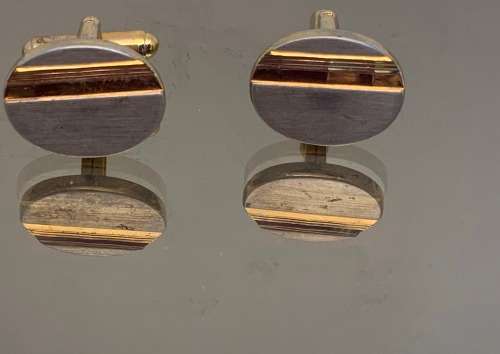 Stainless steel men`s cufflinks with gold colour