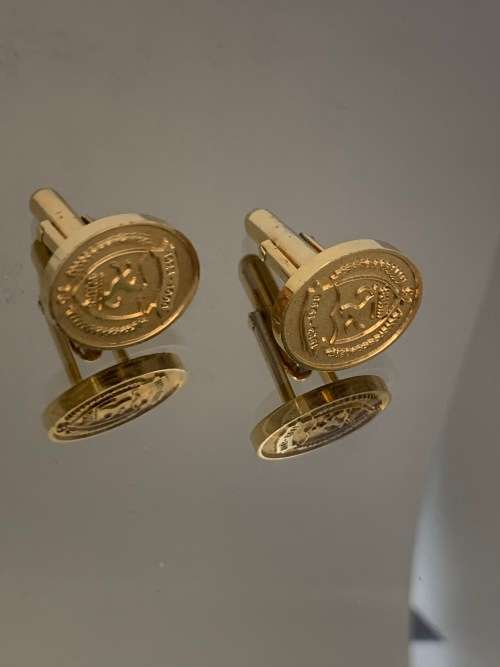 Stainless steel cufflinks for men with a cat emblem on
