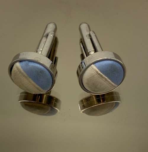 Stainless steel cufflinks with blue and white cotton