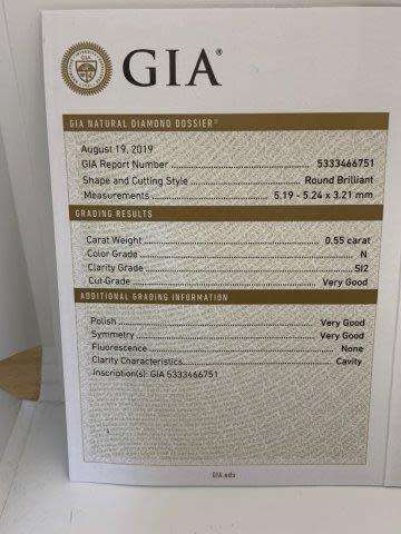 9ct  2.2gr White Gold and Diamond 0.55ct RB N SI2 Solitaire with a GIA cert