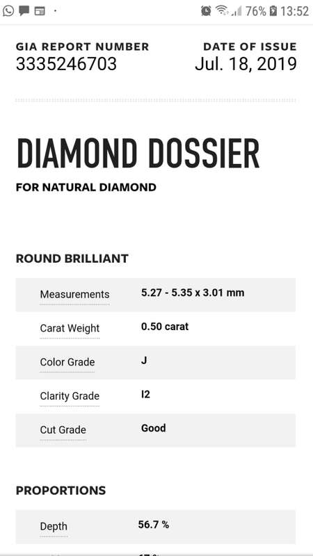 18ct 6.4gr Yellow Gold 0.50ct Round Brilliant Diamond J I2 with a GIA Certificate