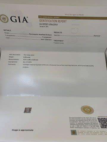 2.2gr 9kt White Gold 0.78ct Rectangular Modified Brilliant D VS1 with GIA certificate