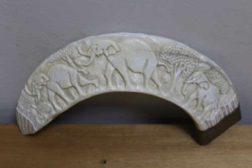 Collectible decorative Wild Boar engraved tusk - base has broken off