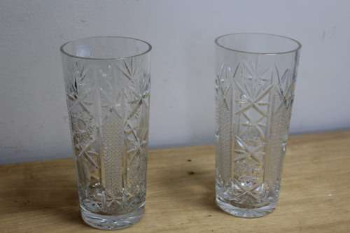 2 x stunning carved Glass Vases