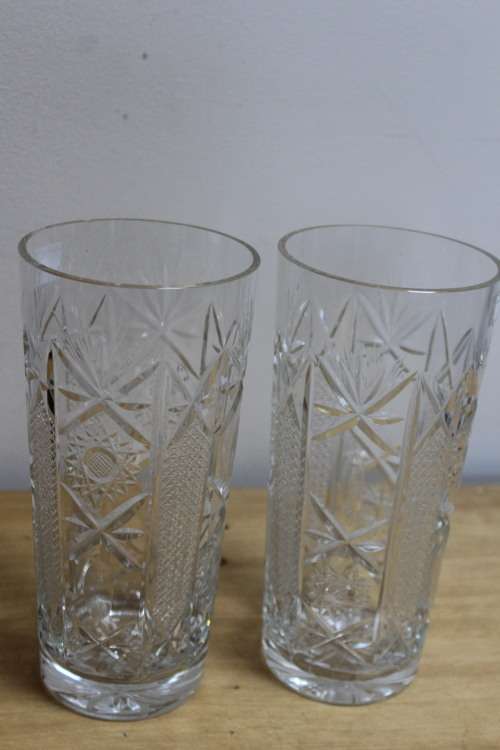 2 x stunning carved Glass Vases